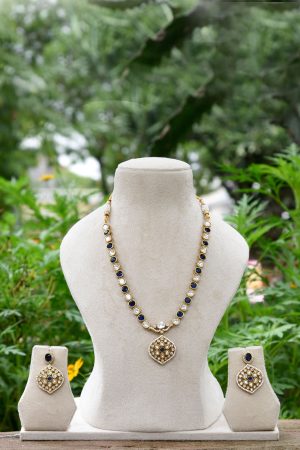 Blue White Kundan Gold Plated Necklace