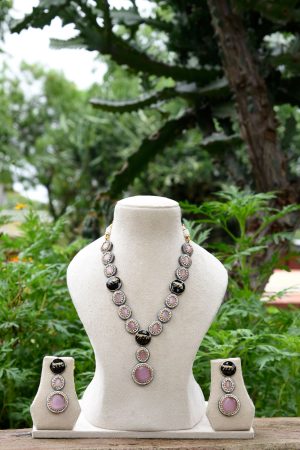 Modern Pink Black Necklace Set