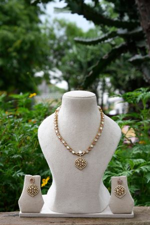 Pink White Kundan Gold Plated Necklace